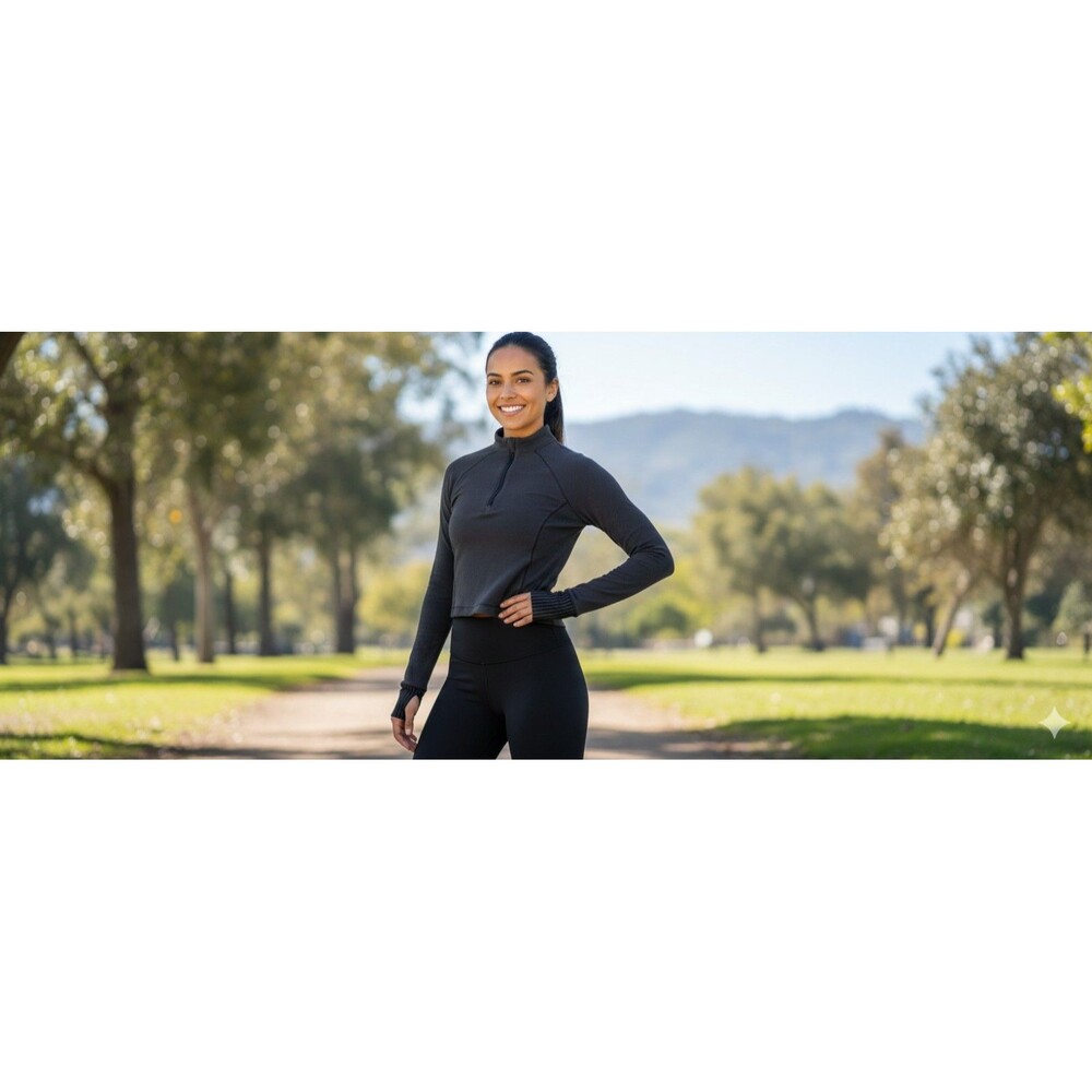 Rae Mode Women’s 1X Black Long Sleeve Quarter Zip Mock Neck Active Top...